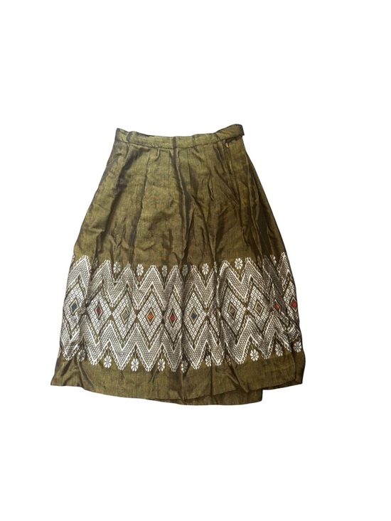 Vintage Dresses & Skirts - Vintage MCM 1960s Green A-Line Handmade Woven‎ Midi Skirt Women’s Small / XS